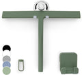 GÜTEWERK Silicone Shower Squeegee for Glass Doors & Mirrors with Stainless Steel Core, Streak-Free & No-Squeak Window Cleaning, 3-in-1 No-Drill Mount (Hook/Suction/Adhesive),Green, 11 Inches