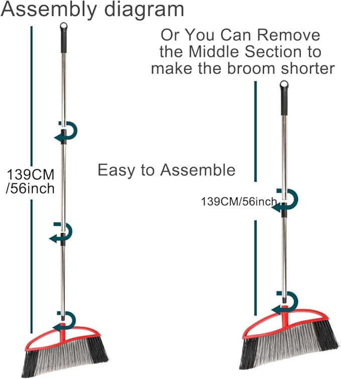 3-Pack Indoor Outdoor Broom Set with Soft & Stiff Bristles, Heavy Duty Sweeping Angle Broom for Corners, Long Handle for Garage, Warehouse, Concrete & Tile Floors