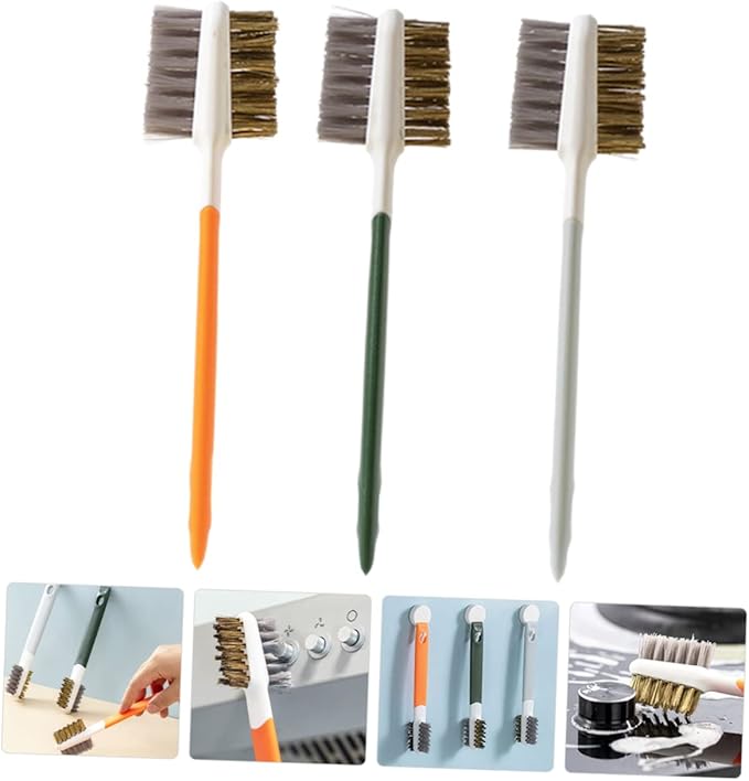 PRETYZOOM 3 Pcs Double-Ended Kitchen Cleaning Brush Set Mini Wire Brush for Gas Stove Cooktop Cleaning Stainless Steel Bristles for Dorm Home Use