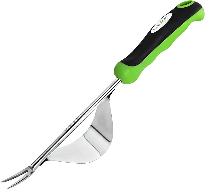 Garden Guru Dandelion Weeder Tool with Fulcrum - Rust Resistant Stainless Steel Weed Puller Weed Puller with Leverage Base, V-Shaped Fork Tip & Ergonomic Handle - for Planting & Weeding (2 Pack)
