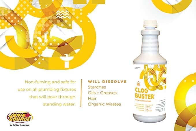 ClogBuster Non-Acidic Drain Opener and Clog Remover, Commercial Grade, 1 Quart (3-Pack)