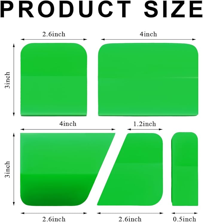 5 in 1 Rubber Squeegee Kit, Anti-Scratch Flexible Soft Matte TPU Coating Scraper Kit, Small Tint Squeegee Water Blade Scraper for Paint Protection Film Household Cleaning (Green)