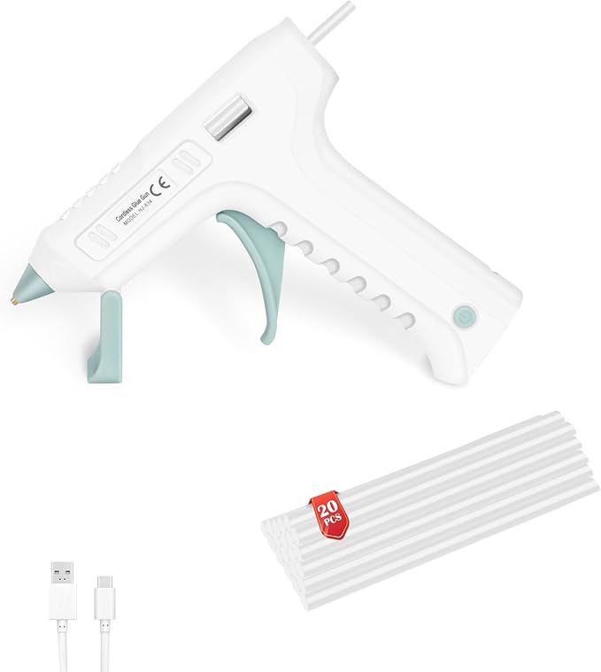 Cordless Hot Glue Gun with 20 Pcs Mini Glue Sticks, 20s Heating Fast Mini Glue Gun kit, 2600 mAh Rechargeable Battery, DIY, Crafts, Decorations, Home Repairs, White