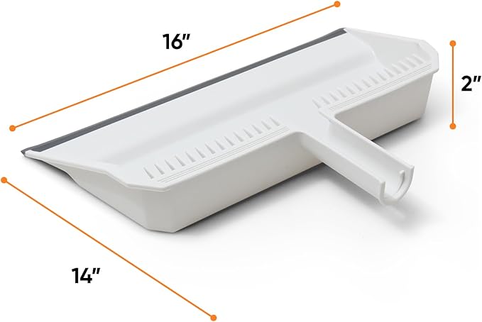 Superio Wide Plastic Dustpan with Comb - 16" Wide, Rubber Lip, Broom Handle Clip, White