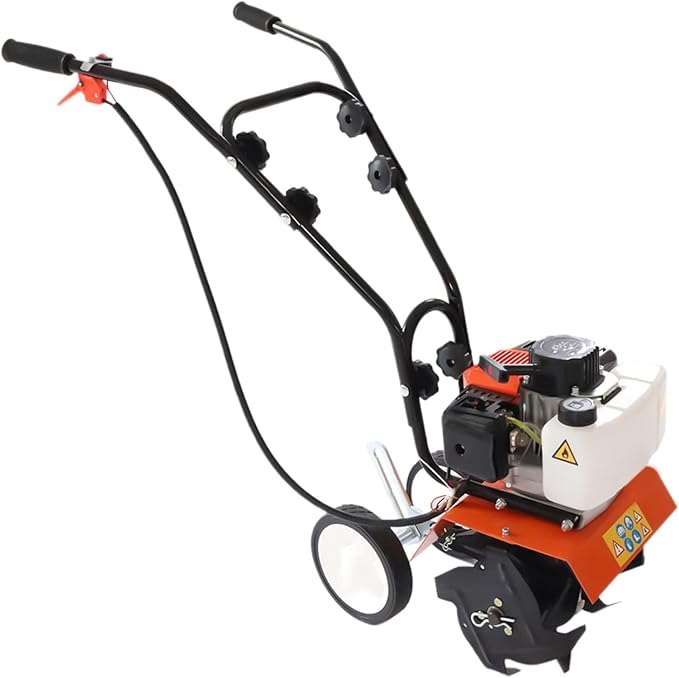 Gas Powered Garden Tiller, 43Cc 2 Stroke Mini Tiller for Gardening, Garden Yard Rototiller Tilling Cultivator Heavy Duty Gasoline Tiller with Goggles for Plow Turn The Soil, 1250W