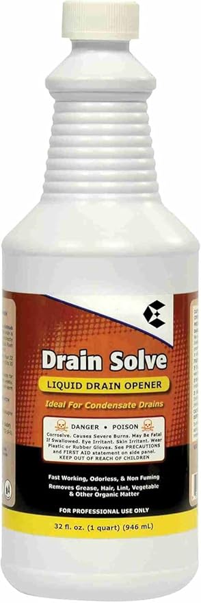 2 Pack 32oz Liquid Drain Opener Cleaner Ready To Use, Unscented, NSF Rated, Clear Perfect For Clogged A/C Condensate Lines, Kitchen, Bathtub, & Lavatory Drains