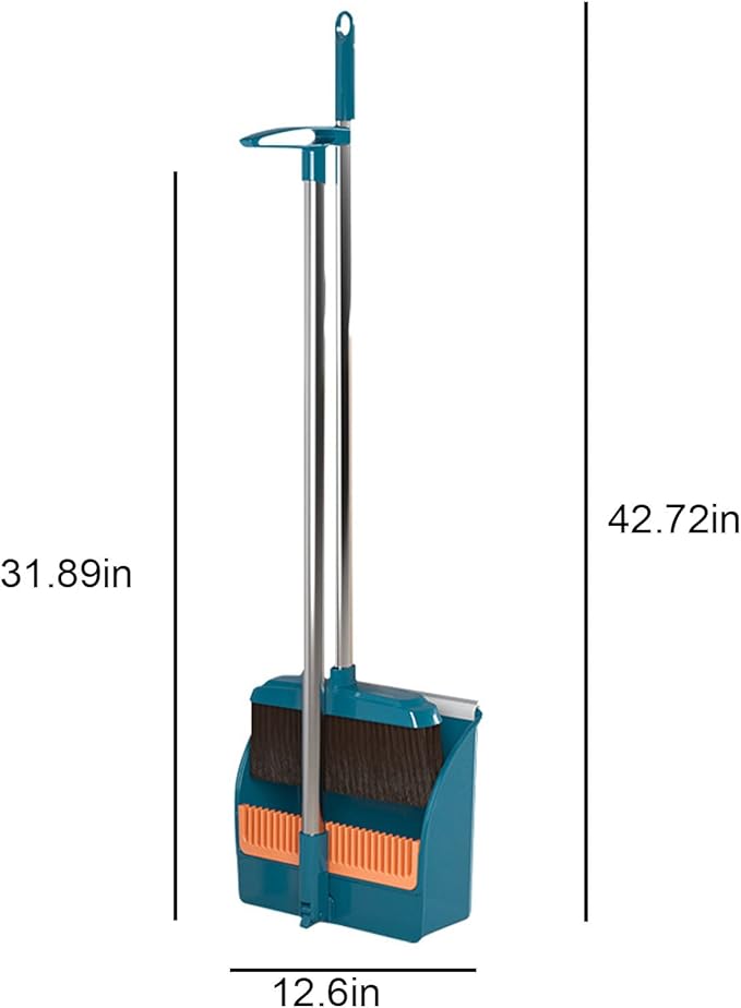 Broom and Dustpan Set, Plastic Silicone Hand Broom for Home & Kitchen, Long Handle Upright Stand Up Small Outdoor Brooms Household Cleaning Supplies Apartment Home Dorm Essentials (Green)