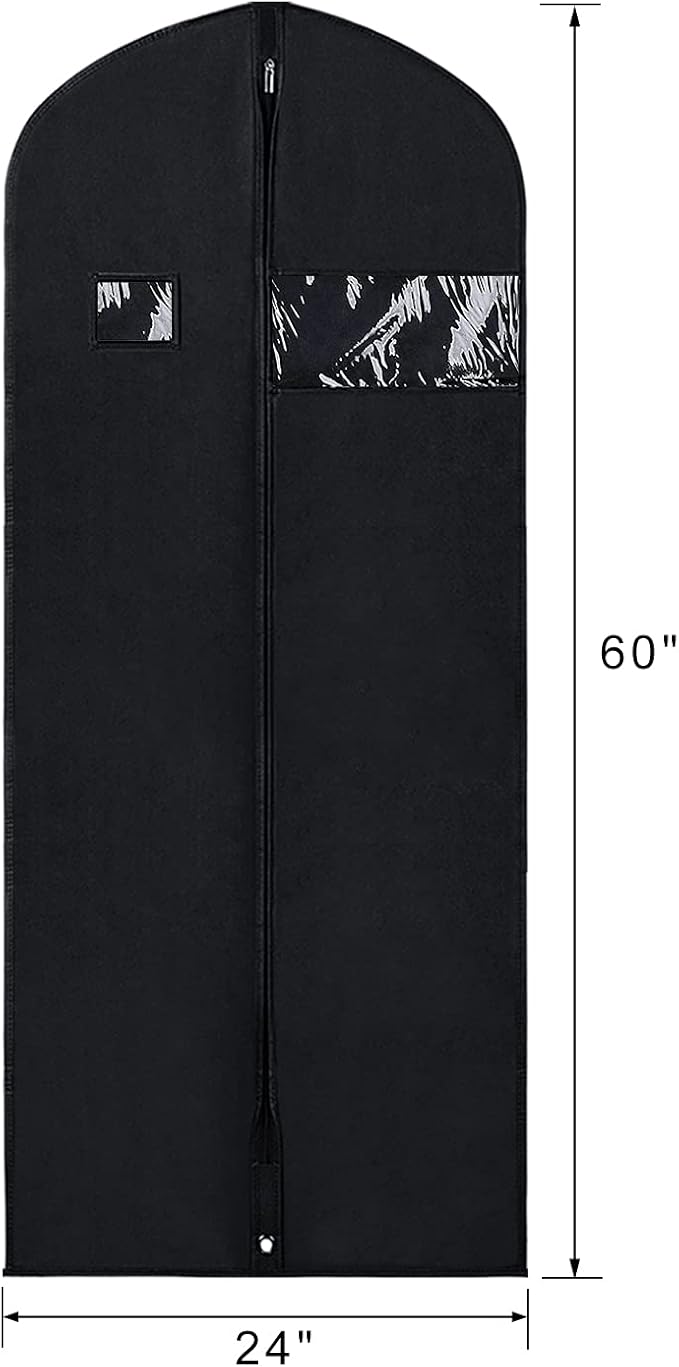 Syeeiex 60'' Garment Bags for Hanging Clothes(Set of 8), Dress Bags for Gown, Garment Bag for Dresses Long, Dress Garment Bag for Suit, Evening Dresses, Fur Coat, Long Dress Gown(Black)