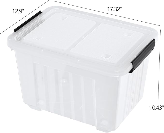 30 Quart Storage Boxes with Wheels, 4-Pack Clear Plastic Storage Bins with Lids