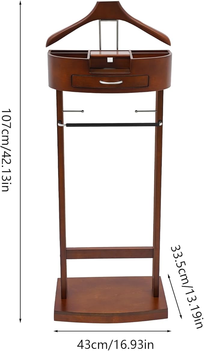 Wood Suit Rack Suit Stand for Man and Women Clothes Valet Suit with Drawer Valet Stands Men Valet Brown Suit Valet for Entryway Office Living Room