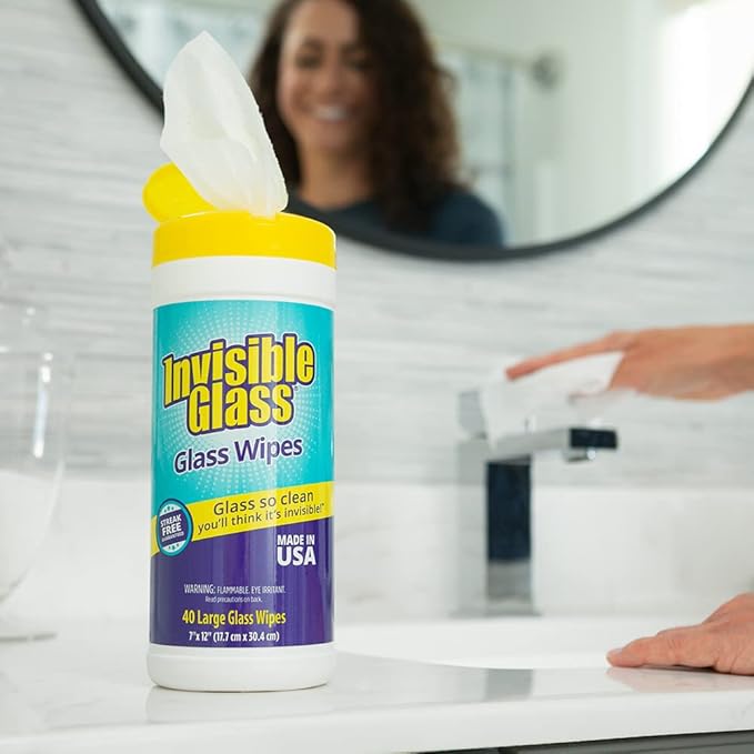 Invisible Glass 90160-3PK Glass Cleaning Wipes, Pre-Moistened, Streak-Free and Lint-Free, Safe for Windows, Mirrors, Windshields, and Tinted Glass, 40 Count (Pack of 3)