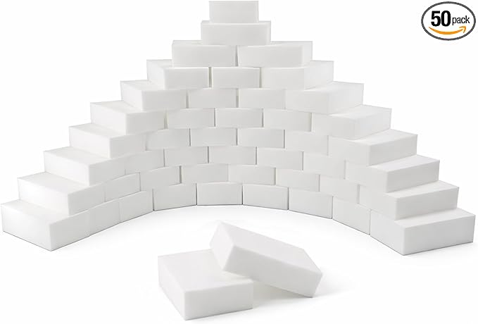 50 Pack Magic Cleaning Sponge Erasers, Non-Scratch Melamine Sponge Bulk Multi-Surface Cleaner Melamine Foam Cleaning Scrubber Pad Sponges for Household Wall Shoes Bathtub Door Shower Bathroom Kitchen
