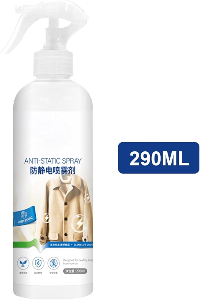 Static Guard Spray - Static Cling Remover 290ml - 290ml Anti-Static Spray - Long-Lasting Static Cling Eliminator - Portable Static Control Spray - Fabric Anti-Static Spray - Anti-Frizz Spray for Hair
