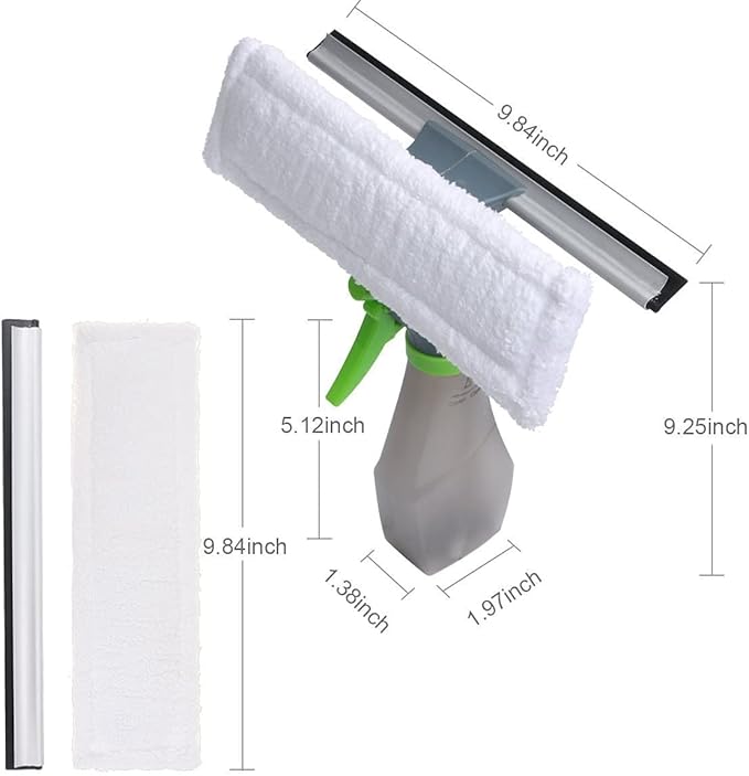 3 in 1 Window Cleaner Squeegee,Microfiber Window Washer,Glass Cleaning Tool Wiper with Spray Bottle for Home Window, Car Window