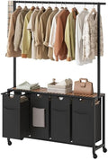 YATINEY Laundry Sorter 4 Section, Rolling Laundry Hamper with Hanging Rack, Laundry Sorter with Wheels, Hampers for Laundry, Laundry Basket Organizer for Laundry Room, Rustic Brown LS47BR