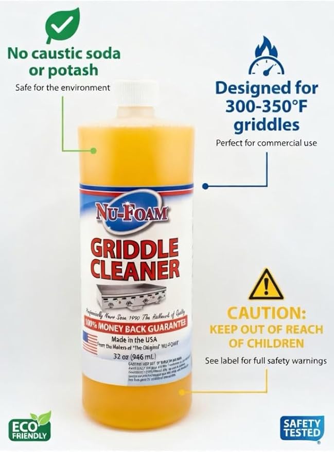 Nu-Foam Griddle Cleaner, Professional Flat Top Cleaning Liquid, 32 oz, for Commercial Griddles