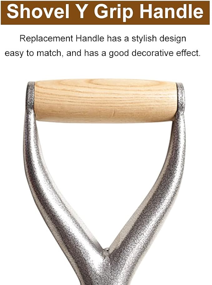 SYCOOVEN Shovel D Grip Handle, Metal Shovel Replacement Handle with Wooden Grip Spade Handle for Garden Digging Raking Tool, 3.1cm/1.22inch Inner Diameter(Silver)