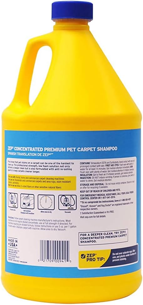 Zep Premium Pet Carpet Shampoo - 1 Gallon (Case of 2) ZUPPC128 - Concentrated Pro Formula Removes Tough Pet Stains and Odors