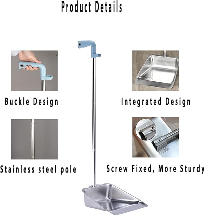 YONILL Dust Pans with Long Handle - Metal Upright Dustpan Heavy Duty, 35" Long Handled Stand Up Dustpans for Lobby, Garage, Home and Yard (Dustpan only)