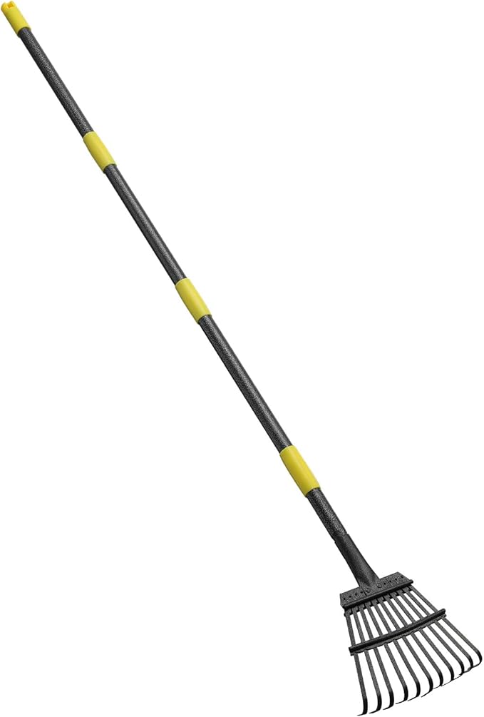 HOSKO 74 Inch Leaf Rake, 11 Tines Garden Rakes with Adjustable Sectional Handle for Quick Clean Up of Lawns, Garden, Farm, Pasture, Yard and Chicken Coop