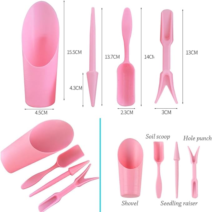 AKOAK 4 Pcs Set Mini Garden Soil Spoon Plastic Planting/Transplanting Garden Tool Set Indoor Mini Garden Plant Care Shovel Soil Cup Bucket Shovel Transplanting Tool