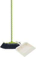 Polka Dot Design Broom with White Plastic Dustpan, Sweep Set Indoor and Outdoor Use, Green/White, by Superio