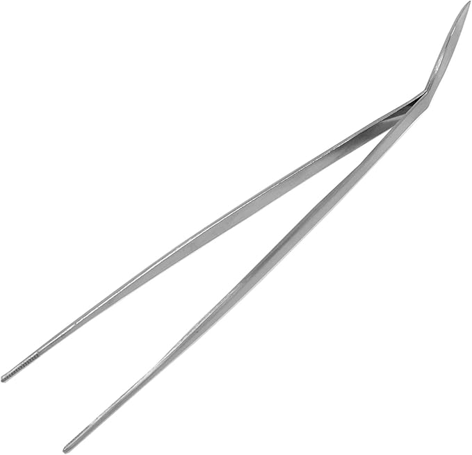 KAKURI Bonsai Tweezers Straight Serrated Tips with Spatula 8.8" - Made in Japan - Professional Bonsai Care Tool - Japanese Stainless Steel