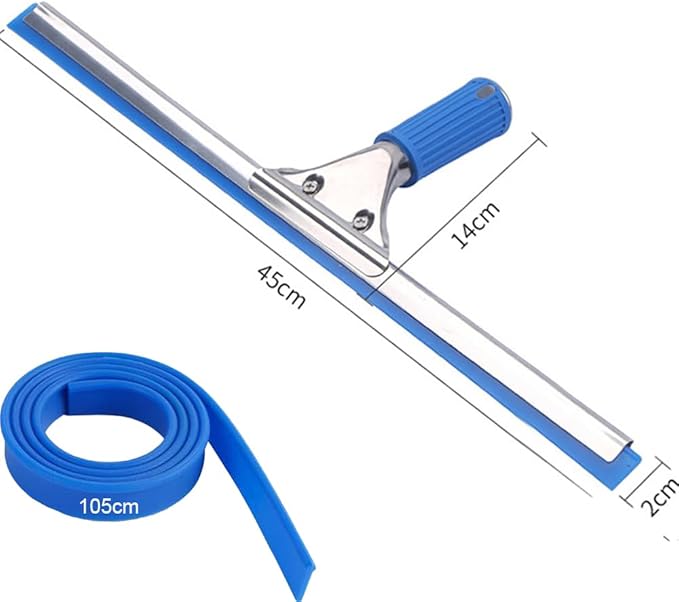 45cm 18in Window Squeegee with 105cm 42in Spare Silicone Rubber Blade (Blue, 18in/45cm+Blade)