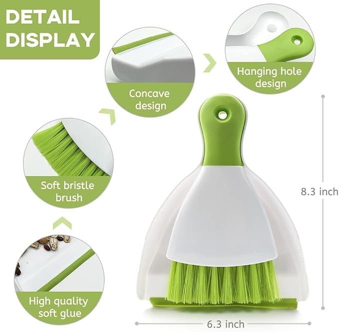 Dust pan Broom Brush Dustpan - Small Broom and Dustpan Set,Mini Broom and Dustpan,Small Dustpan and Brush Set for Home Cleaning, Sofa, Desk, Guinea Pig Cage, Cat Litter etc.（Light Green 2 Set）