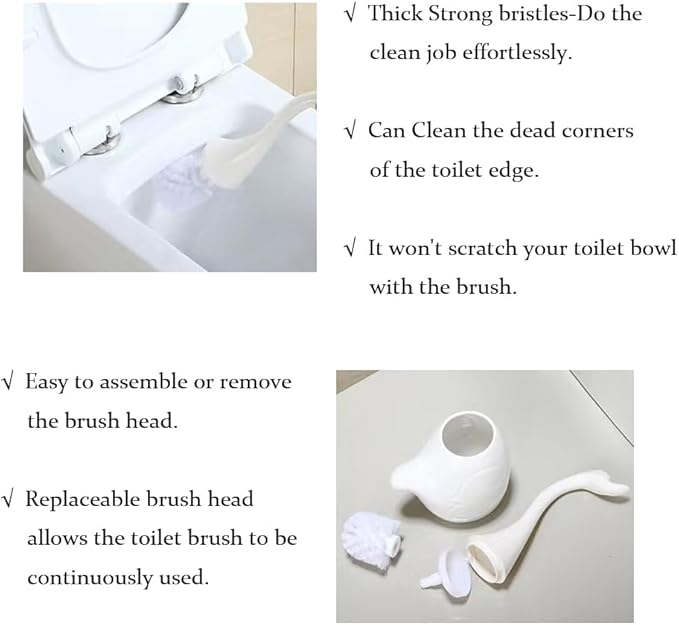 Swan Toilet Brush and Ceramic Holder Set,Cute Bathroom Decor, Non-Scratch Bristles, Space-Saving White Household Cleaning Tool for Bathtub
