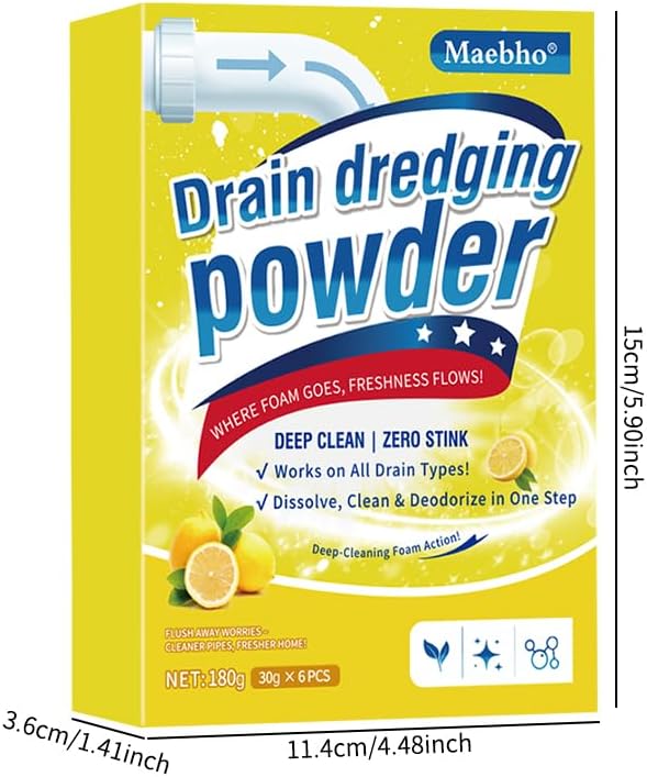 Garbage Disposal and Drain Pipe Cleaner, Drain Line Cleaner Rapid-Foam Fast-Acting Sink Pipe Dredge Cleaner Powders 6 Unit Pack for Kitchen Toilet Pipe Dredging