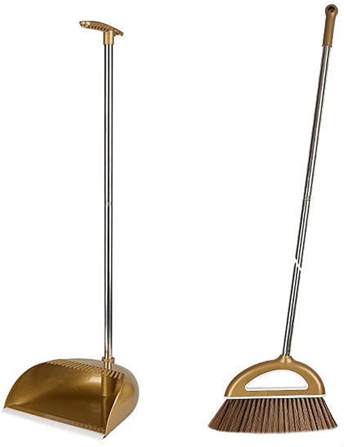 Upgrade Long Handle Broom with Stand Up Dustpan Combo Set for Home Kitchen