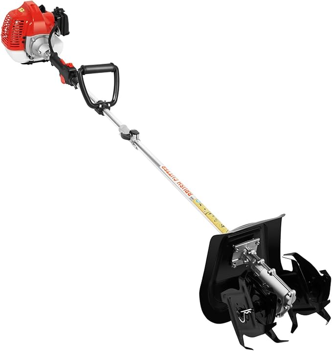 Gas-Powered Handheld Tiller Cultivator, 51.7CC 2-Stroke Engine, 1.45kW, 6500RPM, Lightweight, Mini Tiller Cultivator for Efficient Soil Loosening, Weeding & Farming in Gardens, Hills & Hard Soil