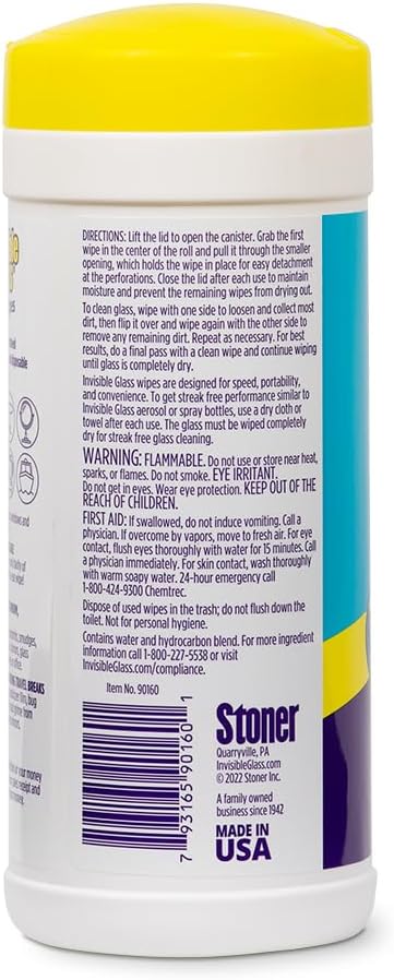Invisible Glass 90160-4PK Glass Cleaning Wipes, Pre-Moistened, Streak-Free and Lint-Free, Safe for Windows, Mirrors, Windshields, and Tinted Glass, 40 Count (Pack of 4)