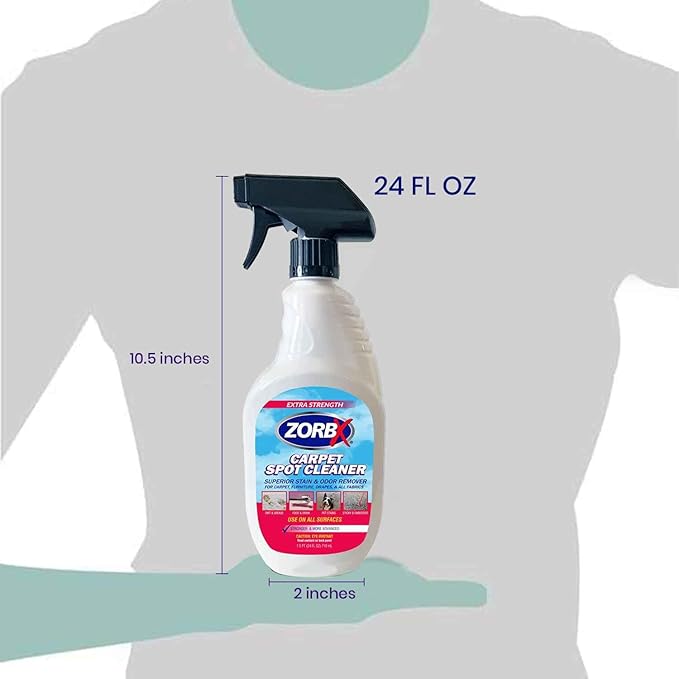 ZORBX Carpet Odor and Stain Remover Spray 24 oz - Perfect Addition to Cleaning Supplies - All-Purpose Carpet Spot Cleaner - Citrus Scented Pet Stain Remover - Fast-Acting Carpet Cleaner Solution