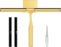 Shower Squeegee for Glass Doors,10 Inch Stainless Steel Squeegee for Shower Glass with Storage Hook, Shower Squeegee for Tile Shower Walls, Window Mirror Squeegee and Car Glass (Gold)