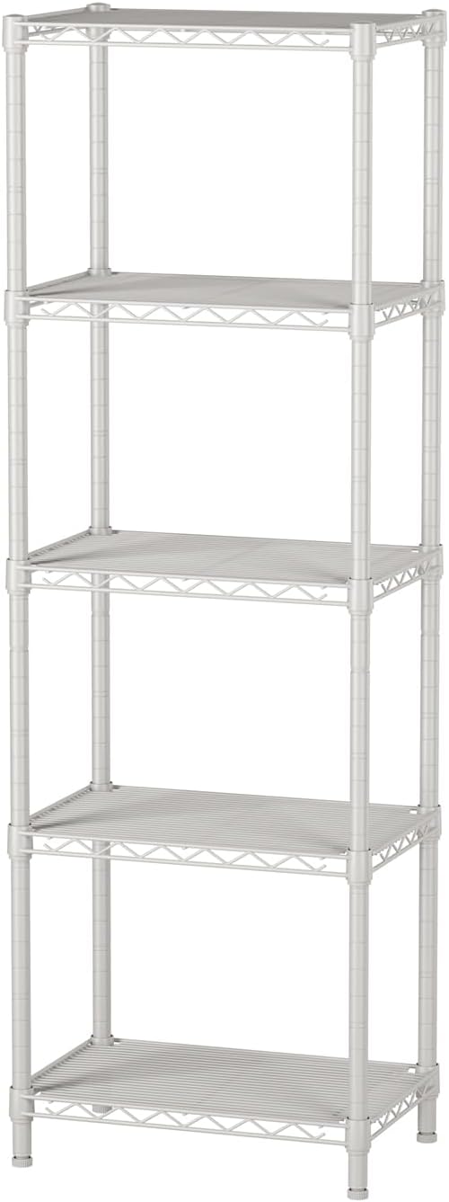 Golpart Small 5 tire Shelves Storage Wire Shelving Unit Metal Shelf Adjustable Organizers Storage Shelving for Bathroom Laundry Room Kitchen Pantry10”D x 16”W x 55”H White