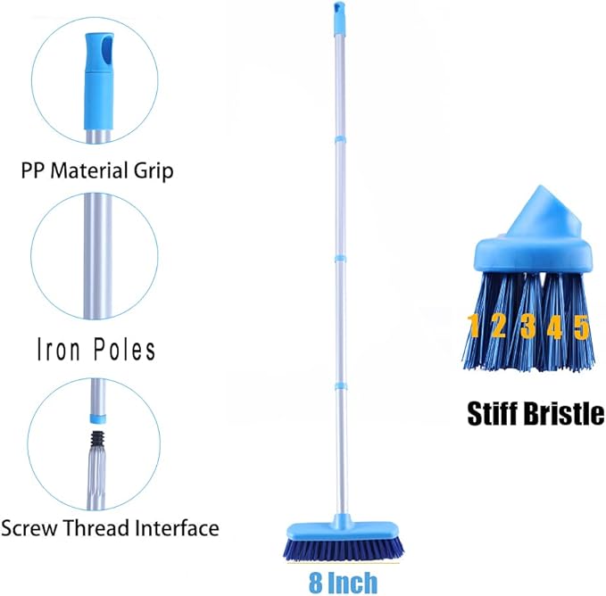 YONILL Deck Brush with Long Handle - Floor Scrub Brushes for Cleaning Shower, Stiff Bristle Scrubbing Brush, 50" Floor Scrubber Brush for Bathroom, Bathtub, Tub, Tile Floors, Garage and Patio