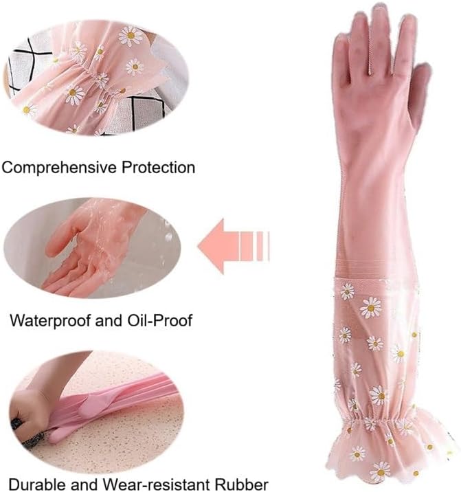 Dishwashing Cleaning Gloves Tear-Resistant Rubber Household Cleaning Gloves with Long Elastic Cuffs for Chores