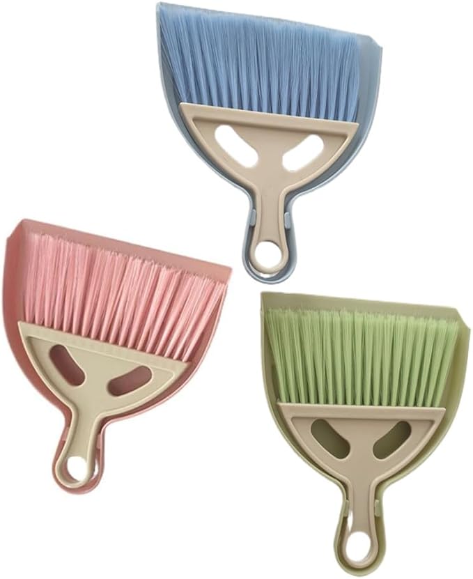 3 Pack Mini Broom and Dustpan Set with Handle, Hangable Small Hand Dustpan and Brush Cleaning Tool Set for Table Desk Keyboard Countertop Cars Sofa