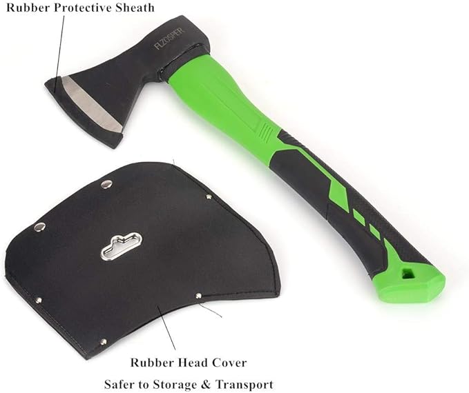 FLZOSPER Chopping Axe,15” Camping Hatchet，Forged Steel Wood Splitting Tool with Strong Fiberglass Handle and Anti-Slip Grip with Anti-Slip Grip-Even Free Head Cover