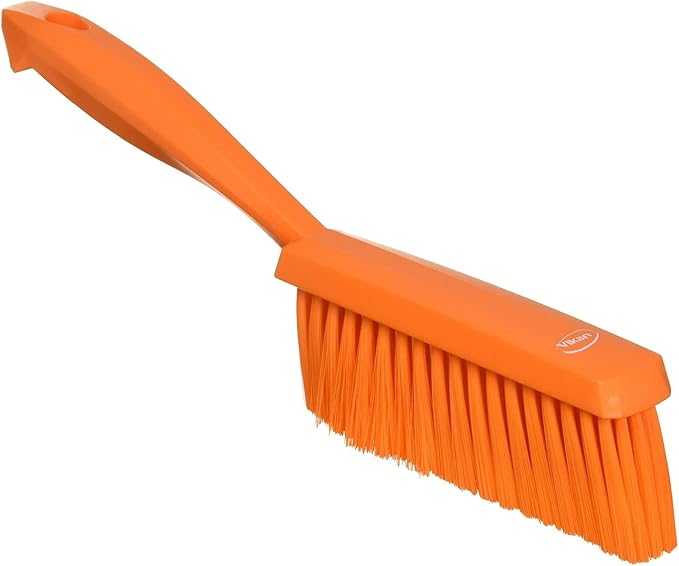 Vikan 45877 Bench Cleaning Brush, Polypropylene/Polyester Soft Bristle Dustpan Brush & Sweeper With Handle, 14-Inch, Orange