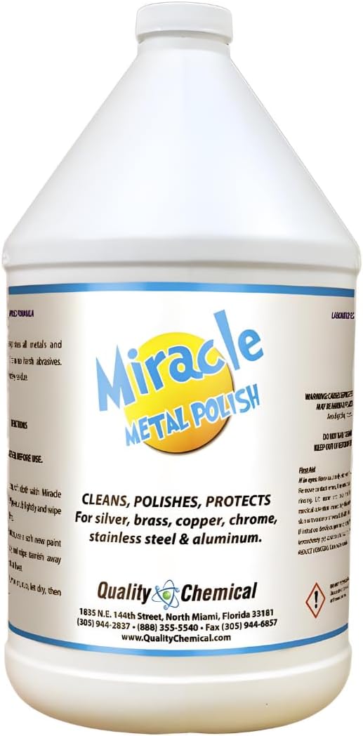 Quality Chemical Miracle Metal Cleaner & Polish - Ultimate Solution for Polishing and Cleaning Metal Surfaces - Perfect for Aluminum, Silver, Chrome, and Polished Nickel 128 oz (Pack of 1)