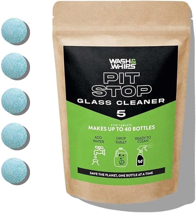 WASH&WHIPS Window/Glass Cleaner Refill Tablets - 50ct (Makes 50 Gal) - Streak-Free, Cleans Glasses, Windows, Windshields - Car, Office, Home & Kitchen