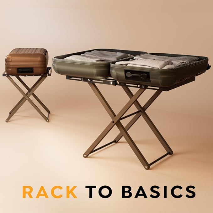 Luxury Expandable Luggage Rack for All Suitcase Sizes, Folding Stand Essential for Hotels, AirBnB, Guest Room; Extends 35” Inches, Holds up to 170 lbs, Durable Steel & Solid Wood, NO Assembly Required