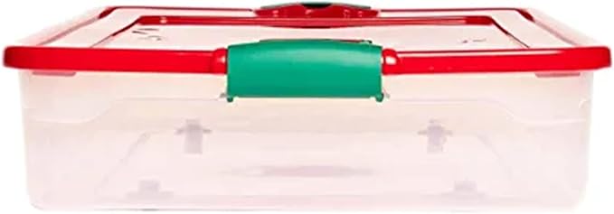 HOMZ 60-Quart Holiday Plastic Underbed Storage Bins with Red Latching Lids, Secure Clear Rolling Storage for Home Organization, 2 Pack, Green Latches