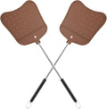 Foxany Telescopic Fly Swatters Heavy Duty Set, Leather Fly Swatter with Extendable Long Handle, Flexible Manual Flyswatter for Indoor Outdoor, 2 Pack