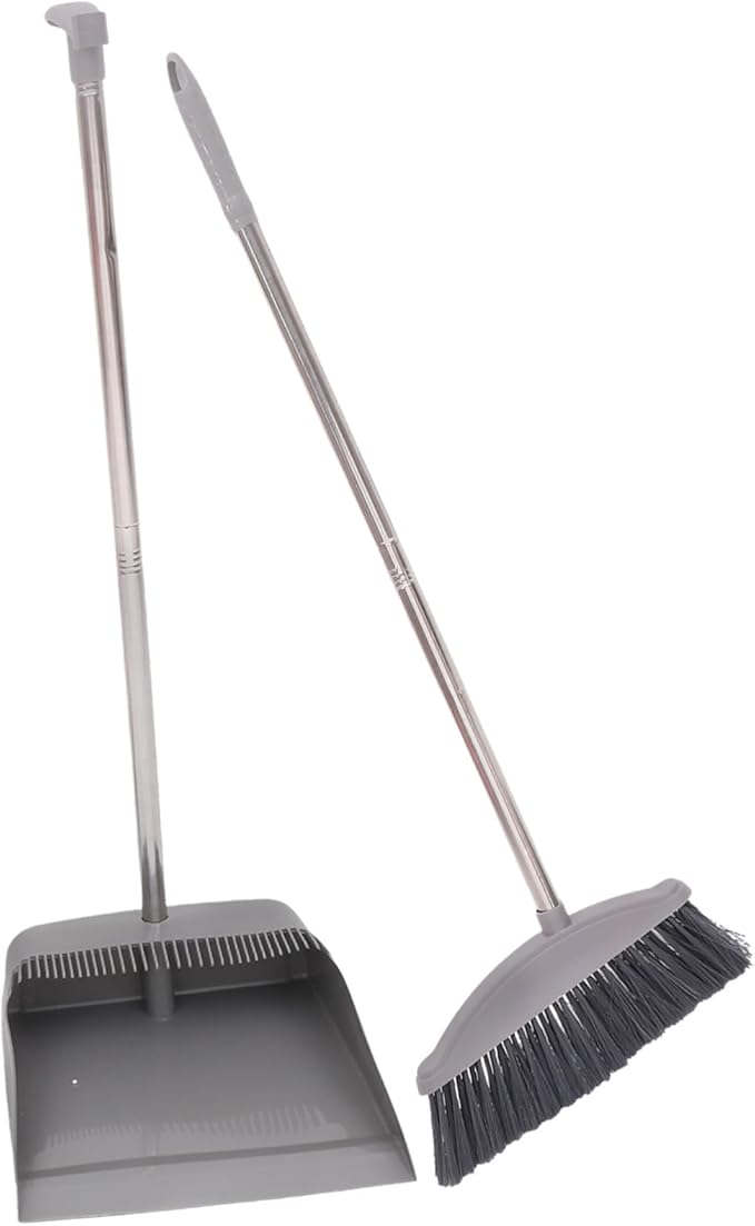 Cabilock Long Handle Broom and Dustpan with Supple Bristles Plastic and Stainless Steel for Home Office Kitchen Indoor Outdoor Cleaning Accessories