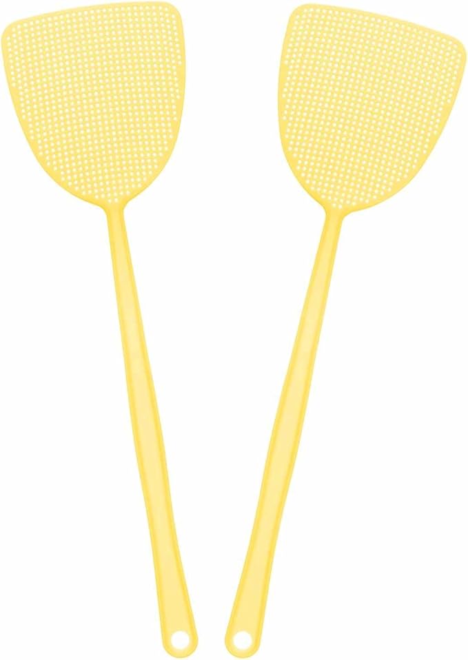 HARFINGTON 2pcs Fly Swatter 5.5"x4.9" Plastic Manual Heavy Duty Long Handle Fly Swatter for Home Indoor Outdoor, Yellow