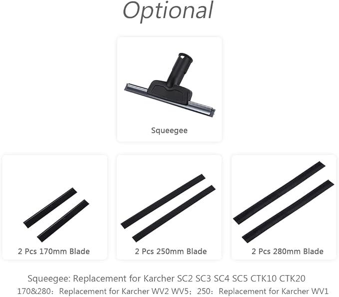 2Pcs Rubber Squeegee Replacement Blades, 250mm/280mm Squeegee Rubber Accessory Black Squeegee Replacement Rubber for Glass Doors Windows Bathroom Car Windshield (2 Pcs 250mm Blade)